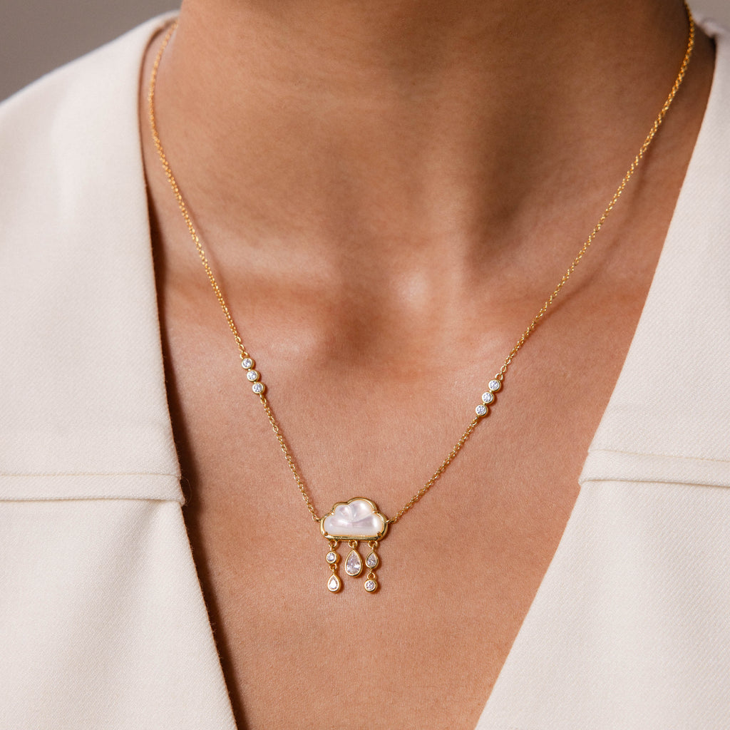 Diamond Pearl Rain Cloud Necklace in 18K Gold