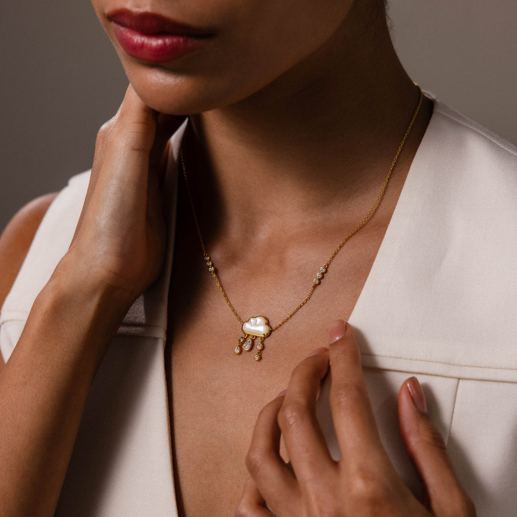 Diamond Pearl Rain Cloud Necklace in 18K Gold
