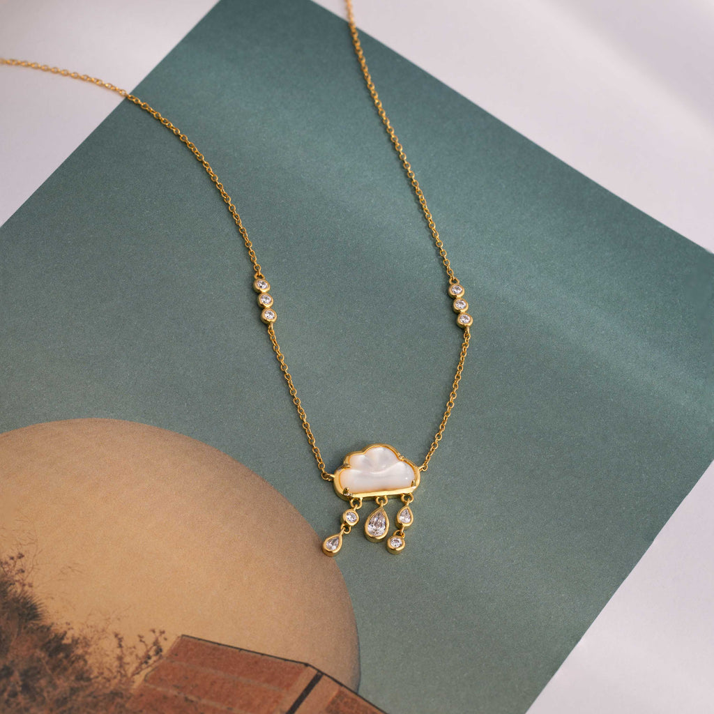 Diamond Pearl Rain Cloud Necklace in 18K Gold