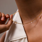 Diamond Station Curb Necklace in 18K Gold