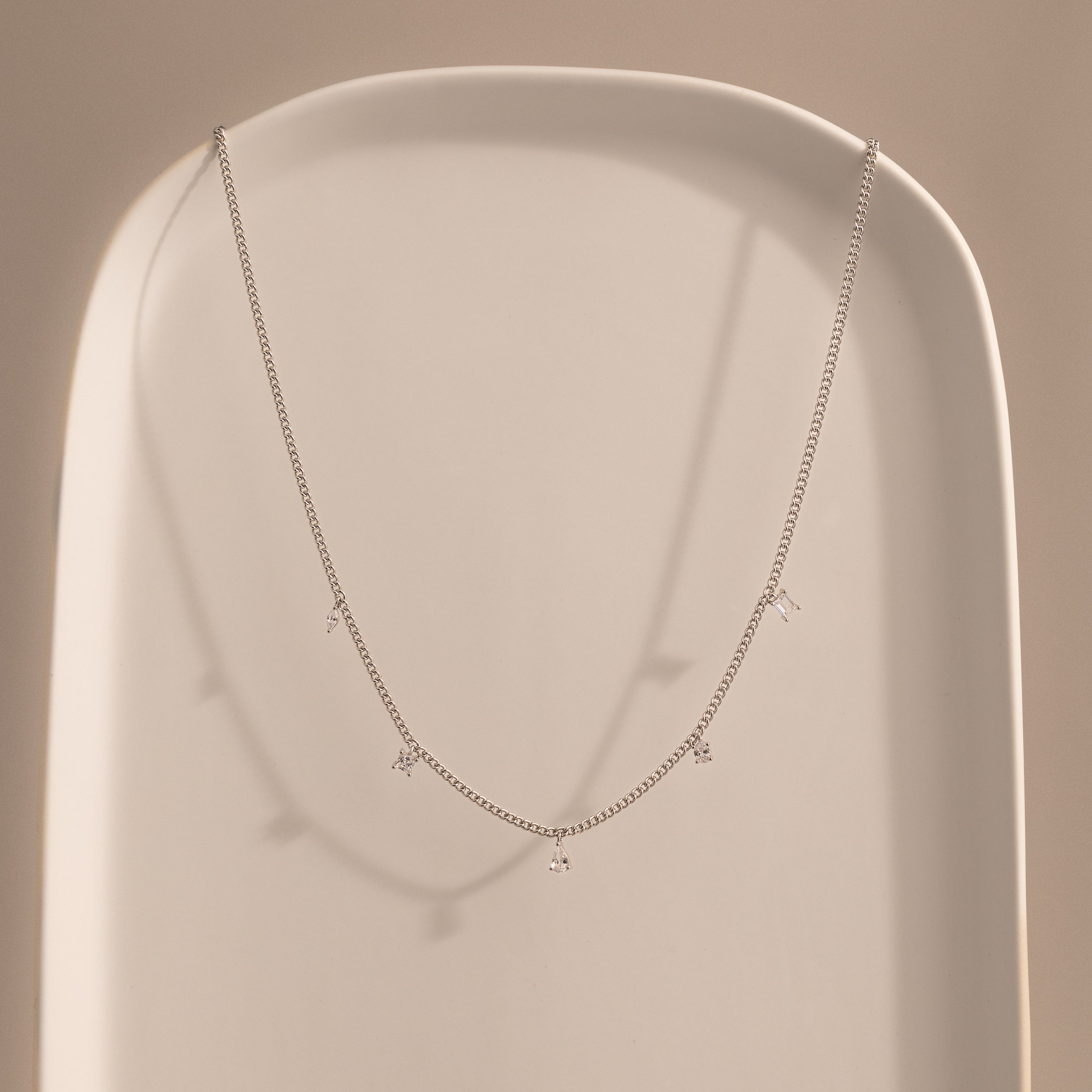Diamond Station Curb Necklace in Silver