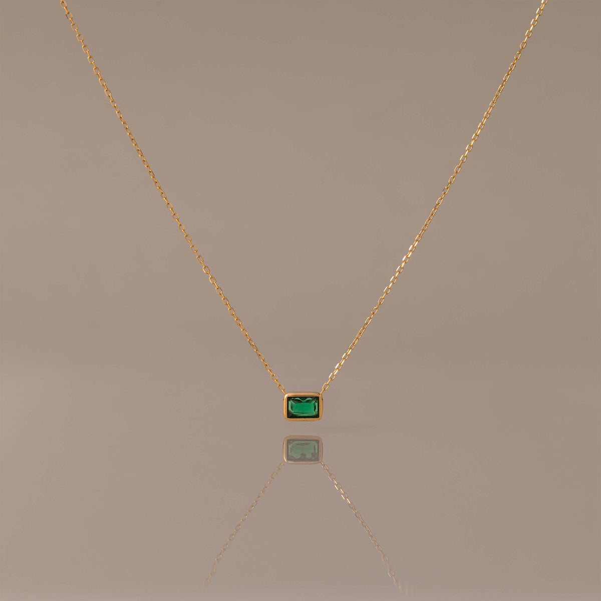 Emerald Cut Bezel Birthstone Necklace