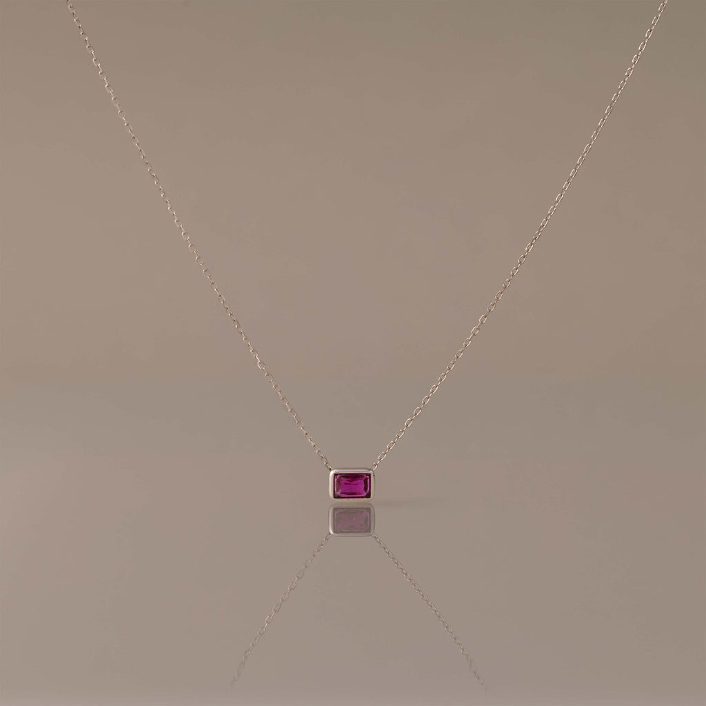 Emerald Cut Bezel Birthstone Necklace
