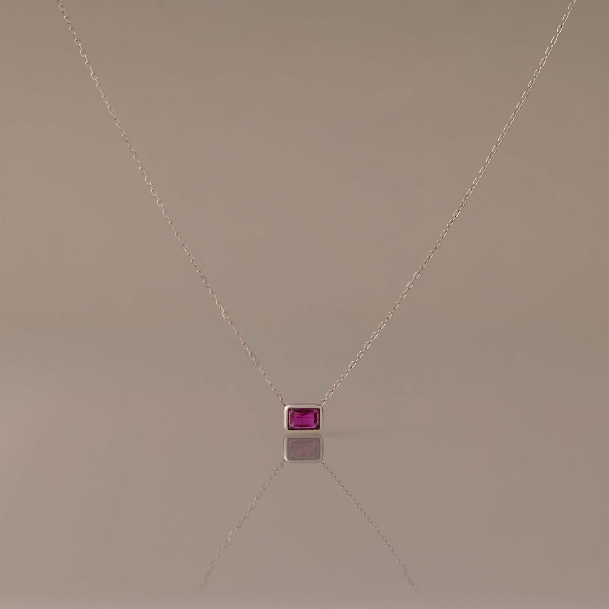 Emerald Cut Bezel Birthstone Necklace