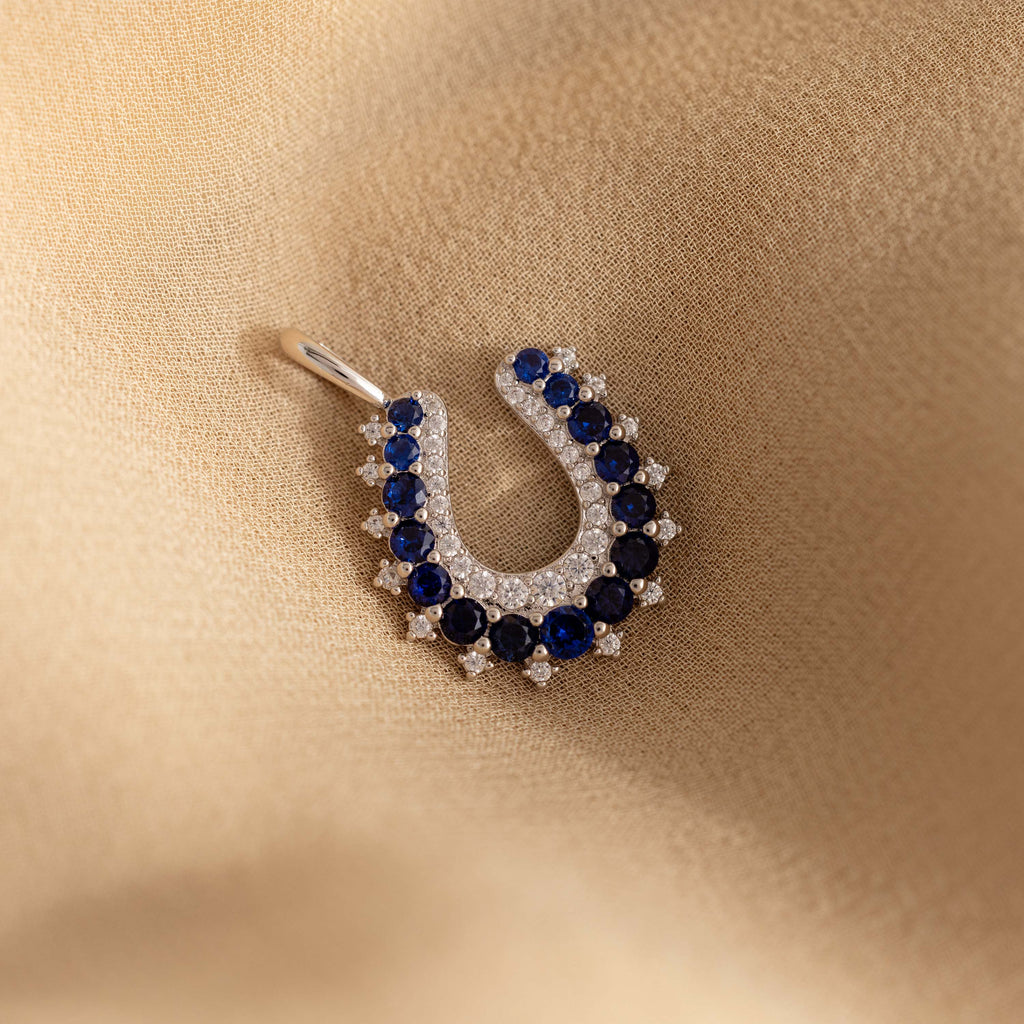 Lucky Sapphire Horseshoe Charm in Silver