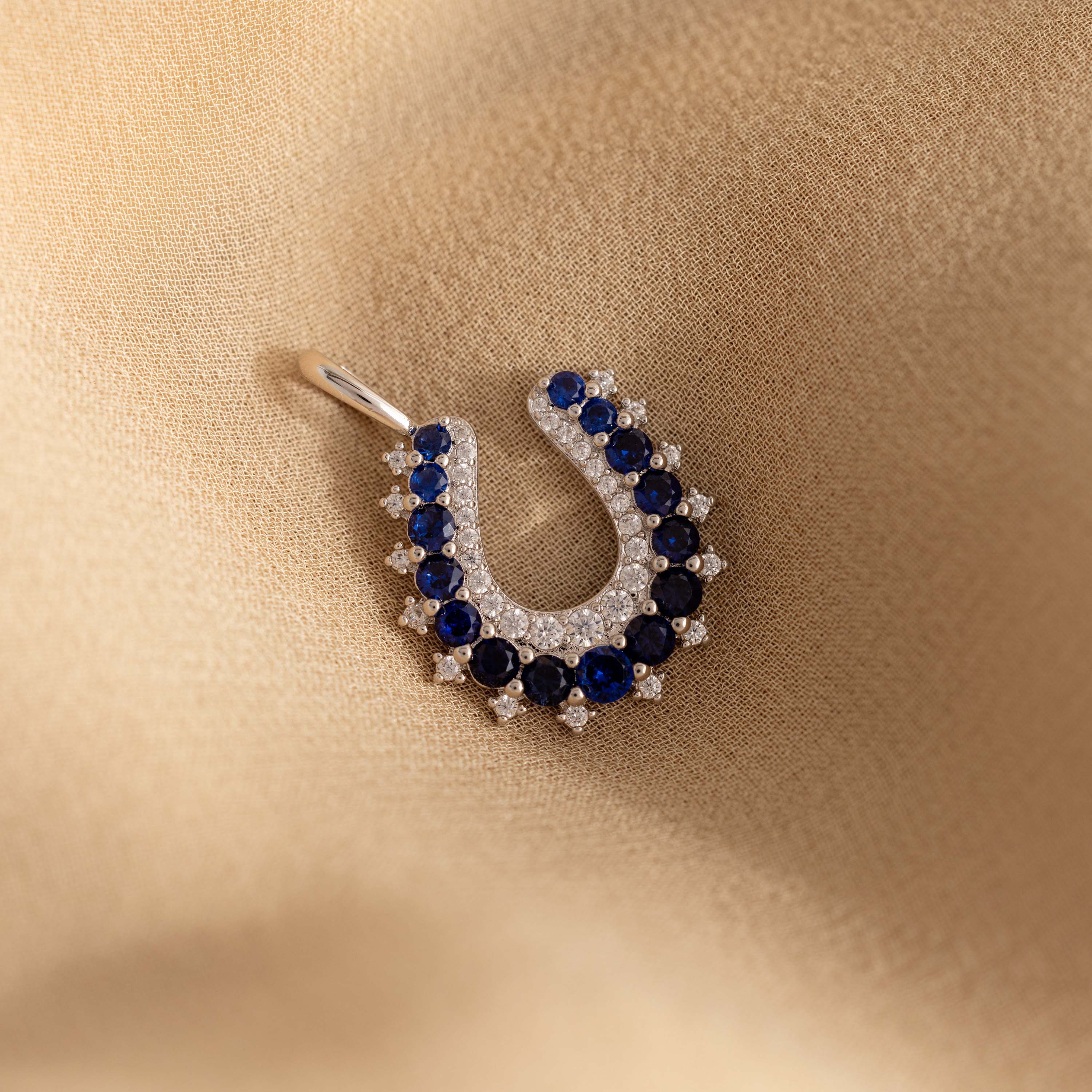 Lucky Sapphire Horseshoe Charm in Silver