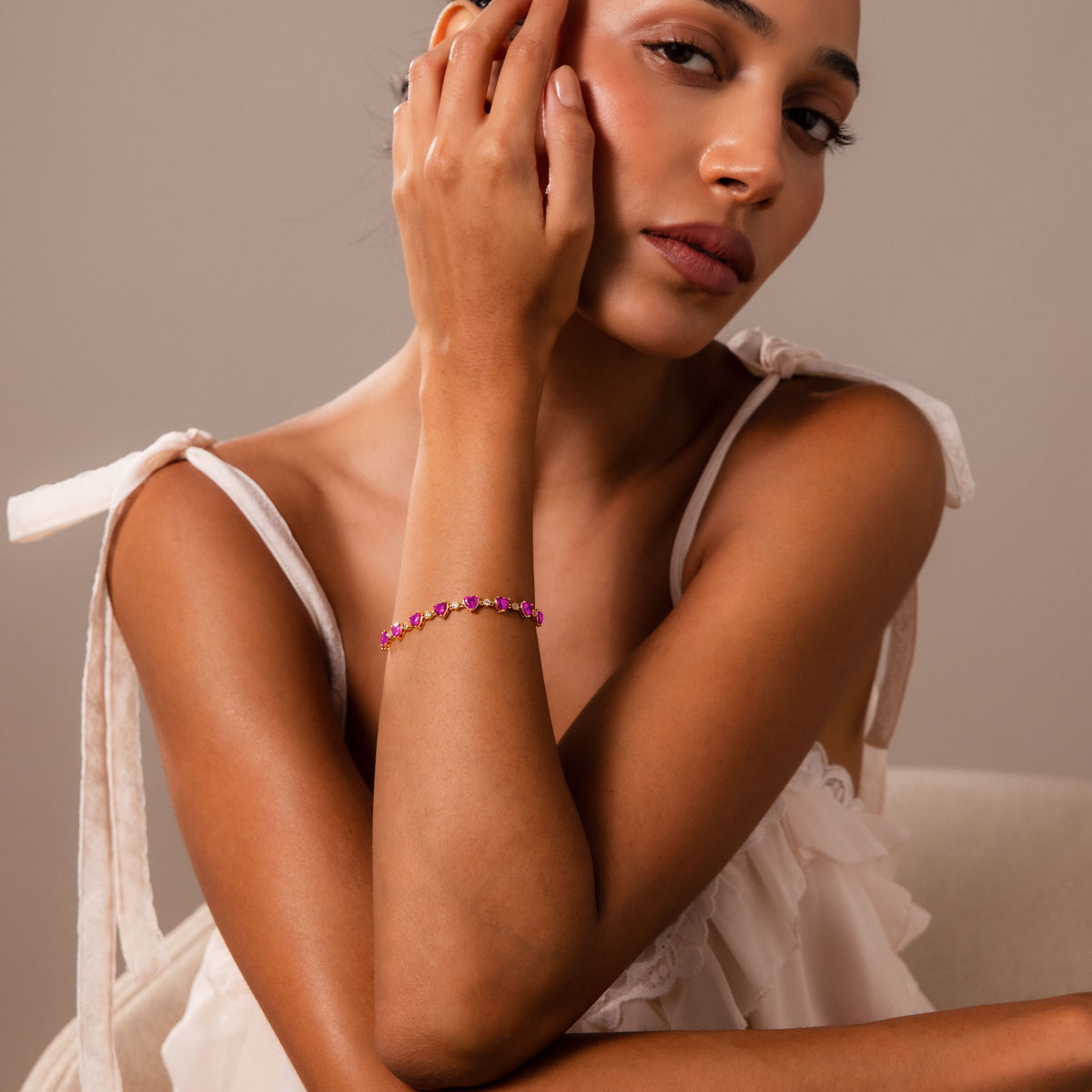Pink Tourmaline Heart Tennis Bracelet