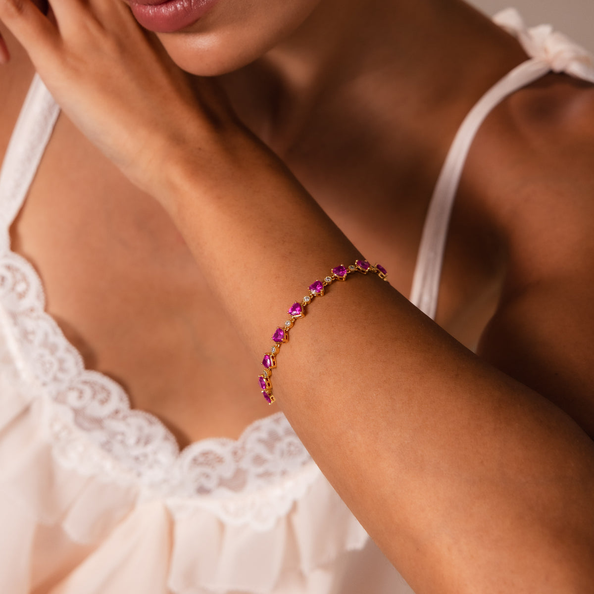 Pink Tourmaline Heart Tennis Bracelet