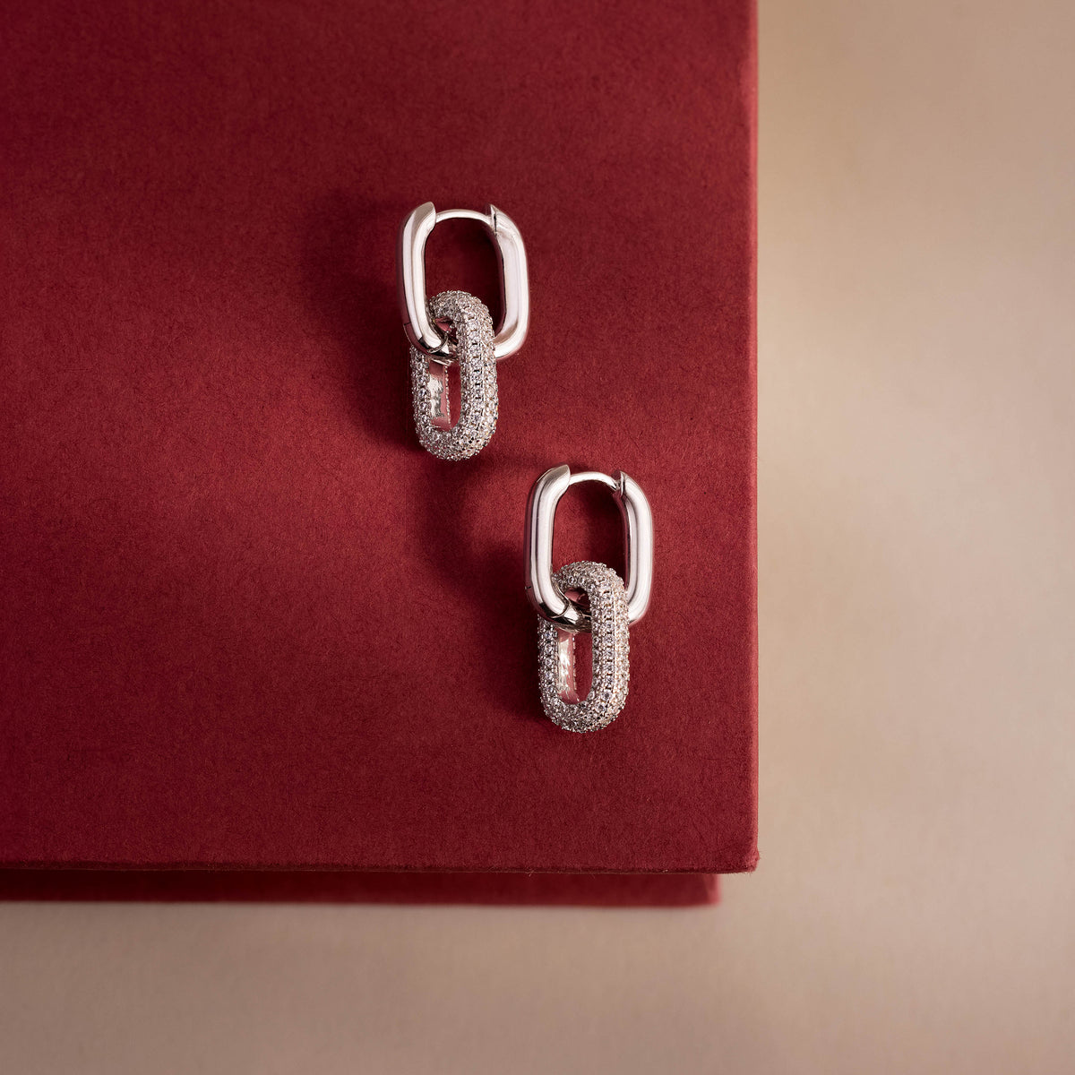 Bold Pave Link Earrings in Silver