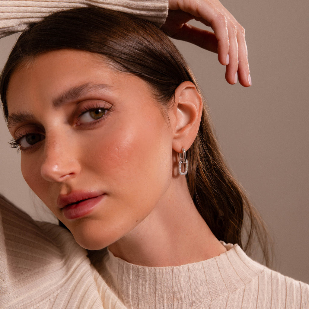 Bold Pave Link Earrings in Silver