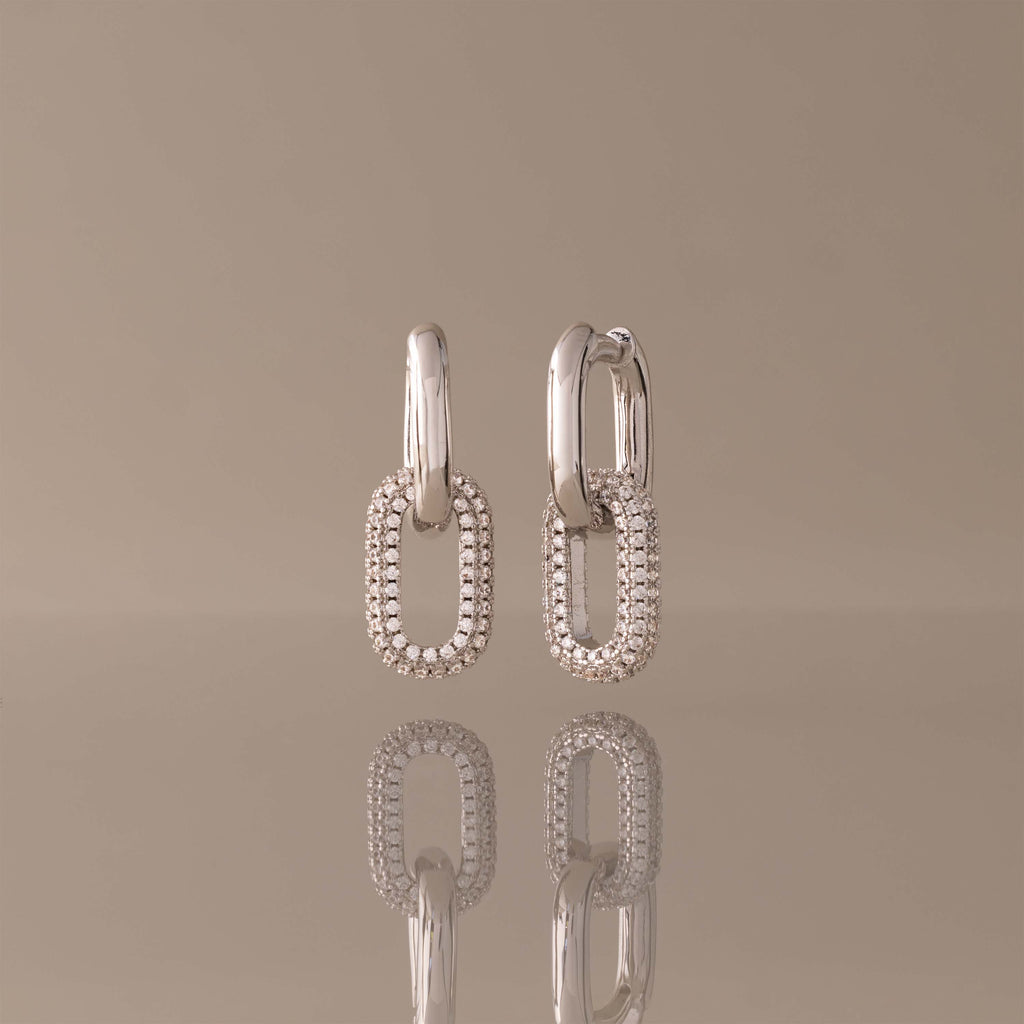 Bold Pave Link Earrings in Silver