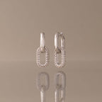 Bold Pave Link Earrings in Silver