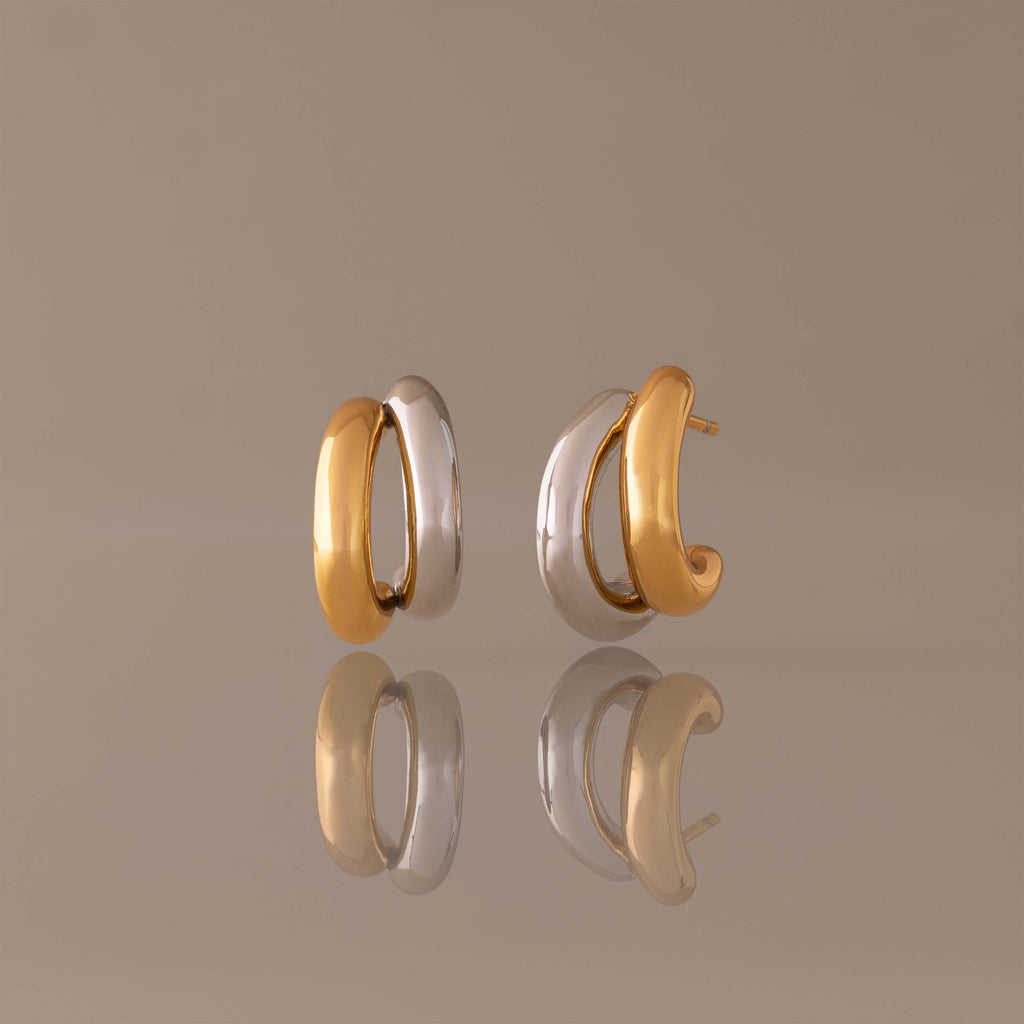 Bold Duo Hoops in Mixed Metal