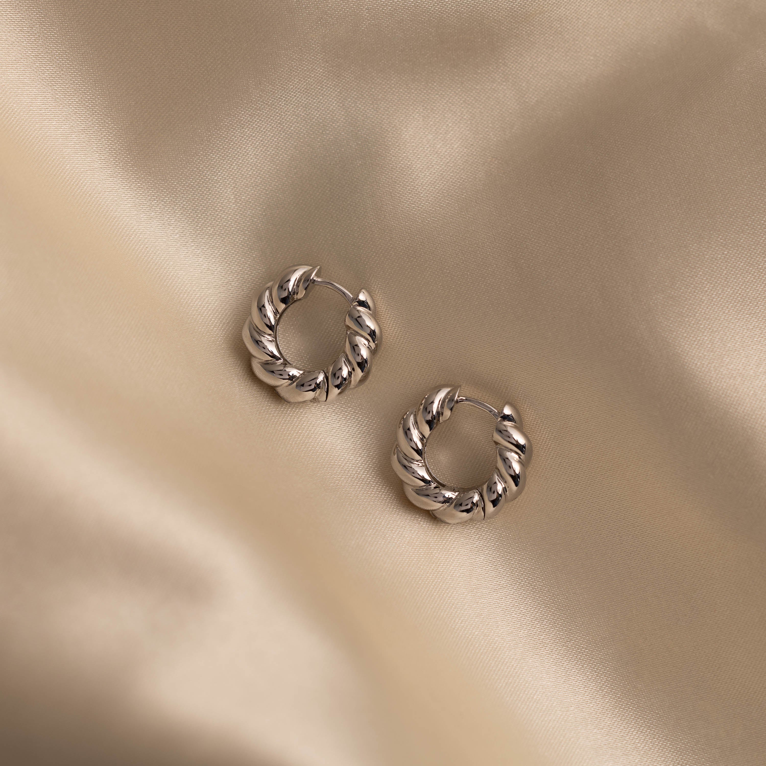 Sculpted Twist Hoops in Silver