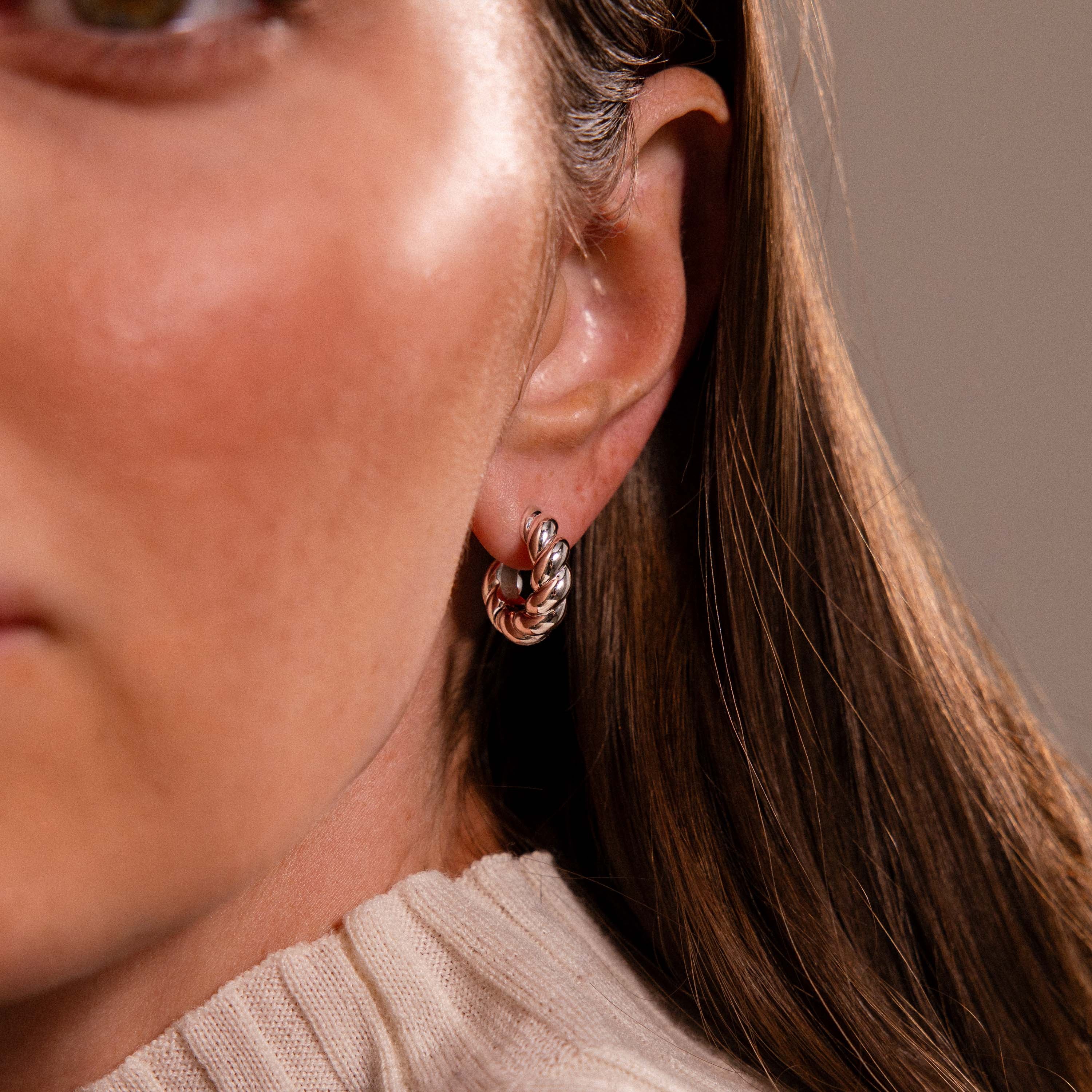 Sculpted Twist Hoops in Silver