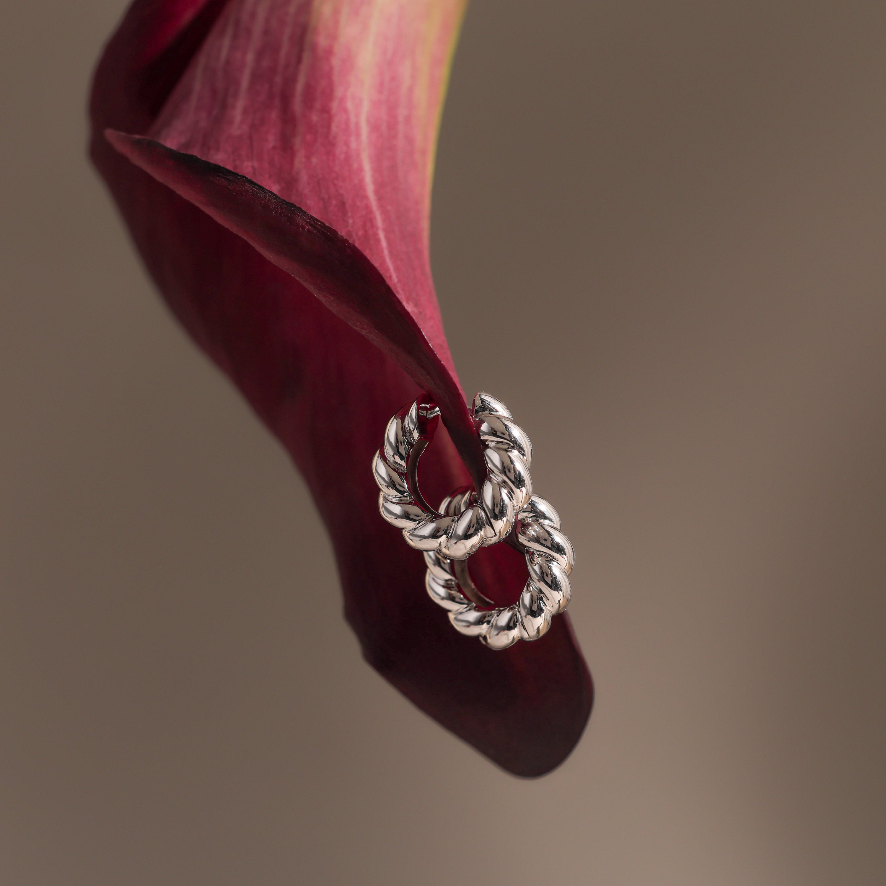 Sculpted Twist Hoops in Silver
