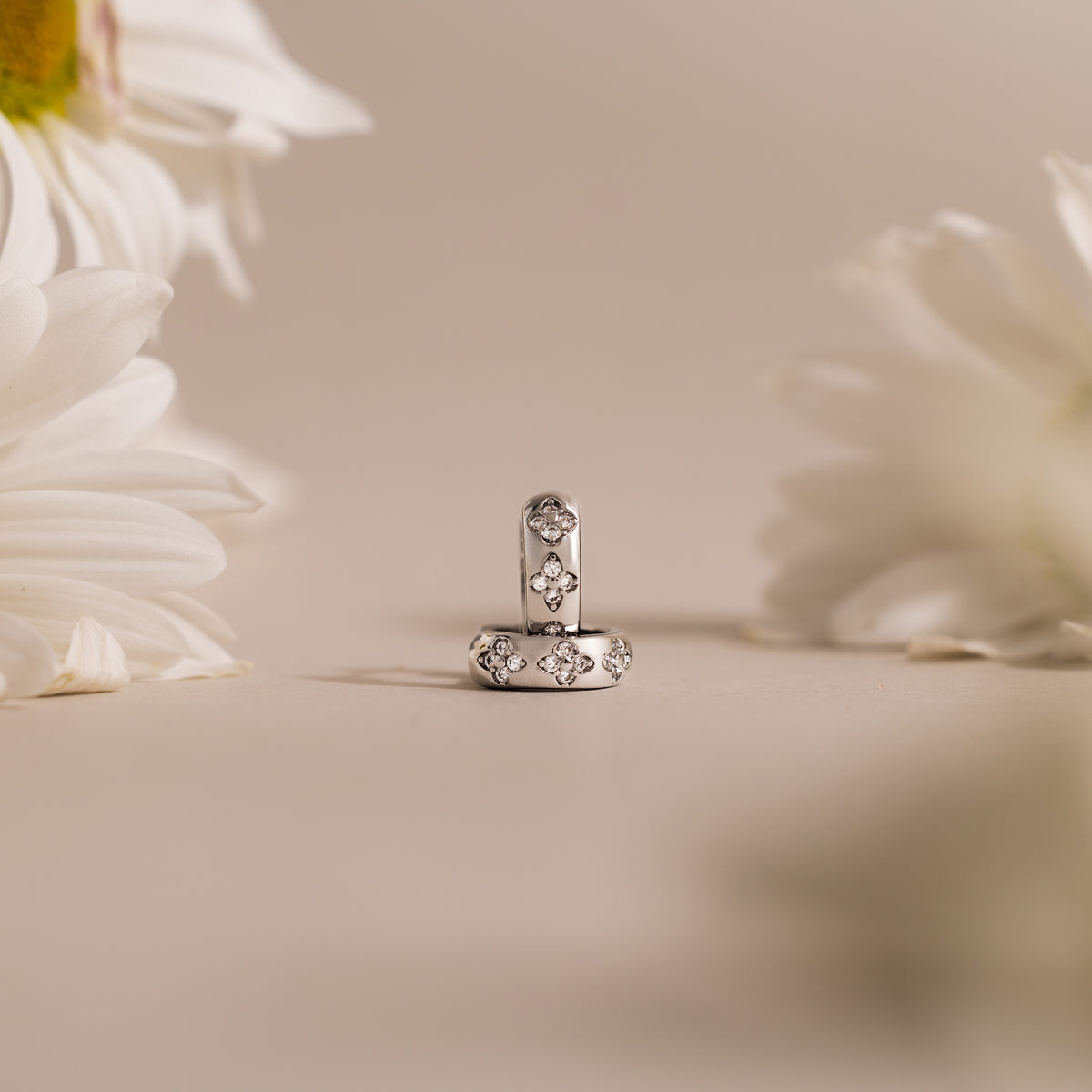 Diamond Trio Bloom Huggies in Silver
