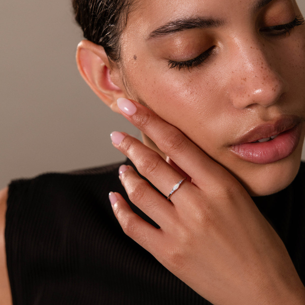 Marquise Opal Diamond Ring in Silver