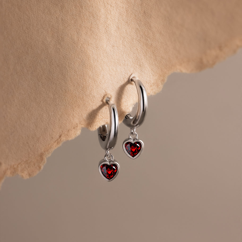 Garnet Diamond Heart Jewelry Set in Silver