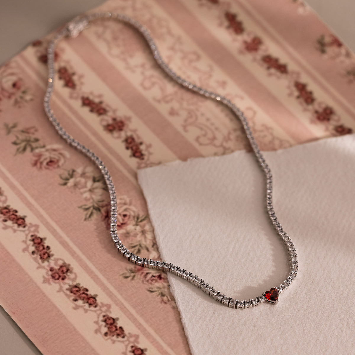 Garnet Diamond Heart Jewelry Set in Silver