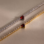 Garnet Heart Tennis Necklace
