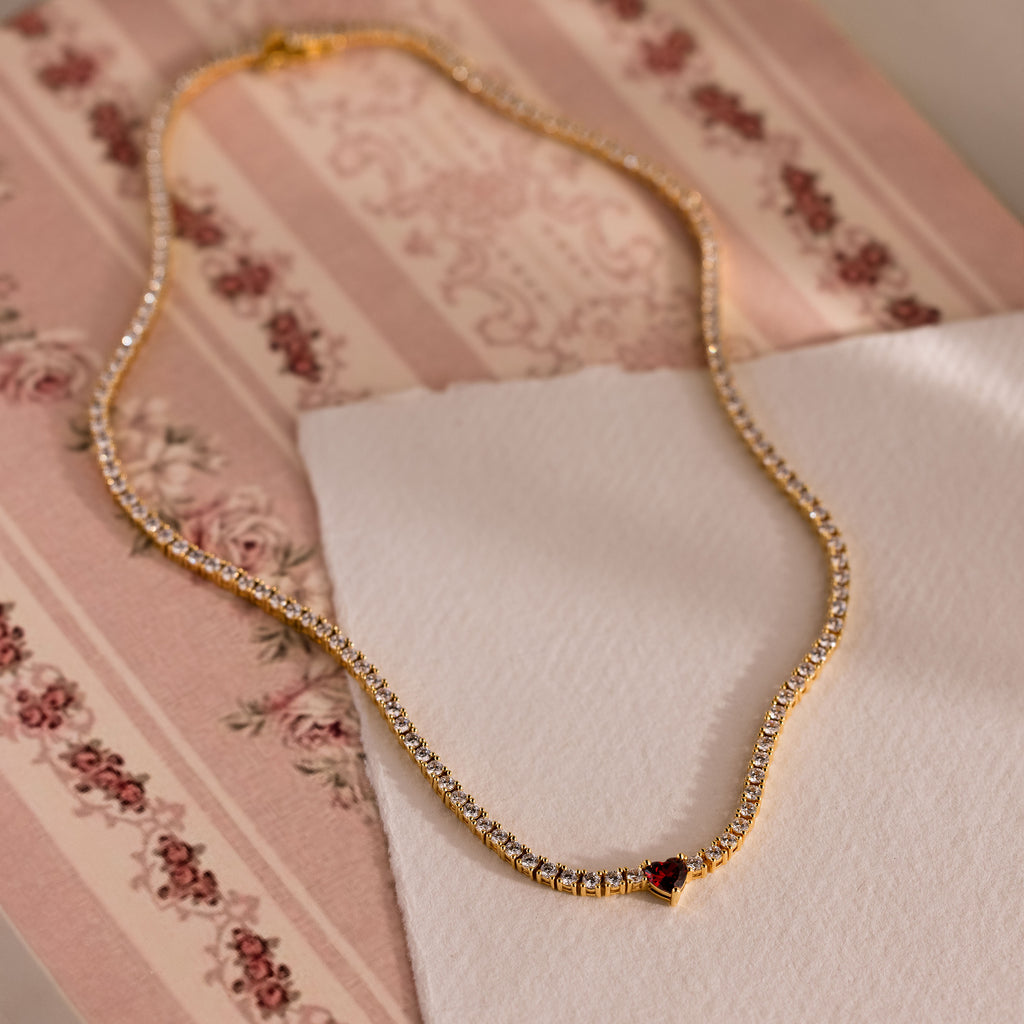 Garnet Diamond Heart Jewelry Set in 18K Gold