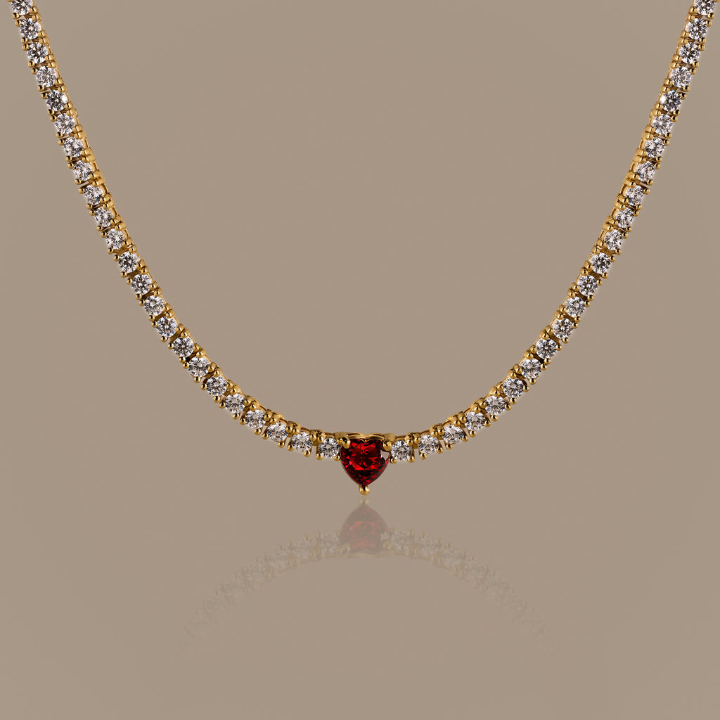 Garnet Heart Tennis Necklace