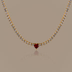 Garnet Heart Tennis Necklace