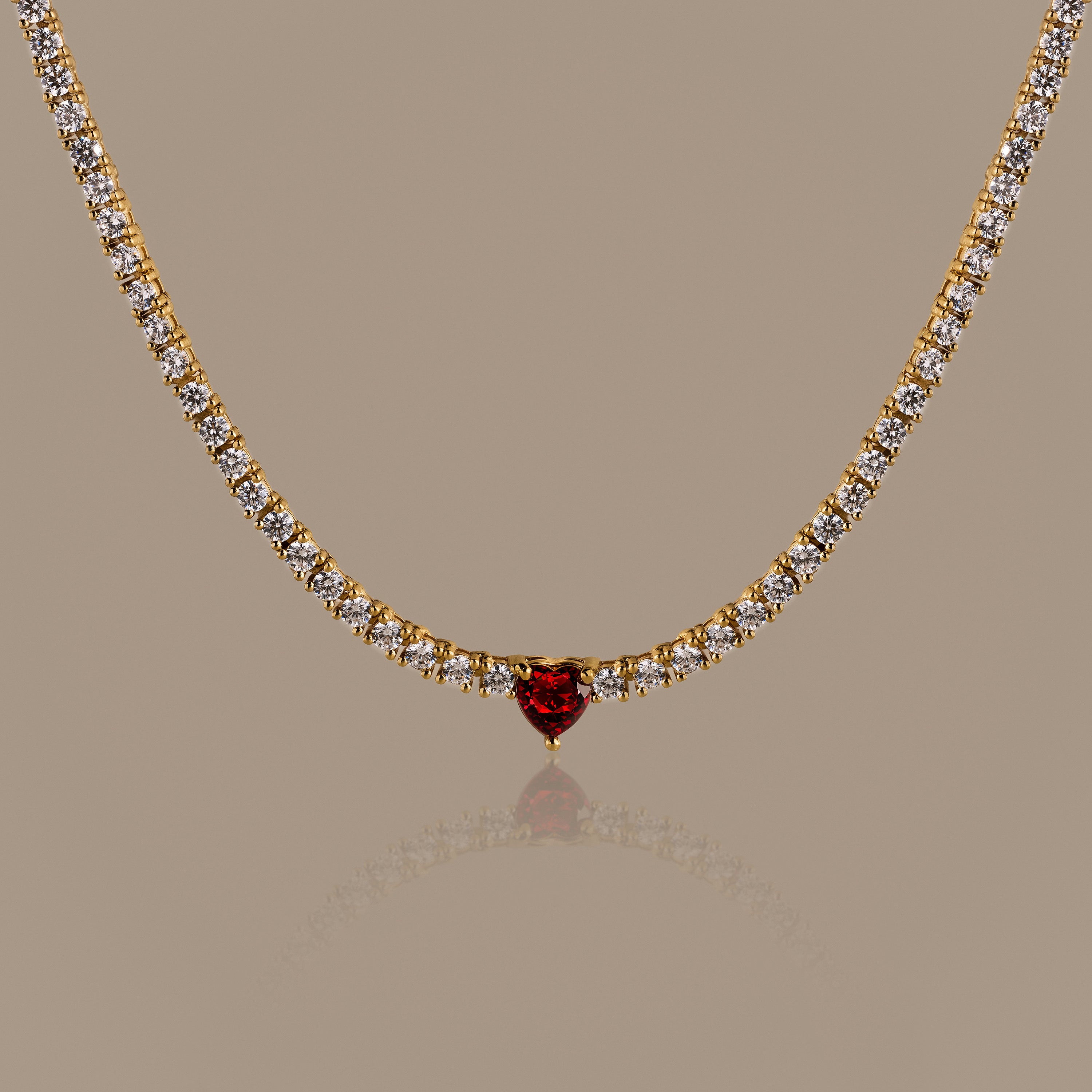 Garnet Heart Tennis Necklace