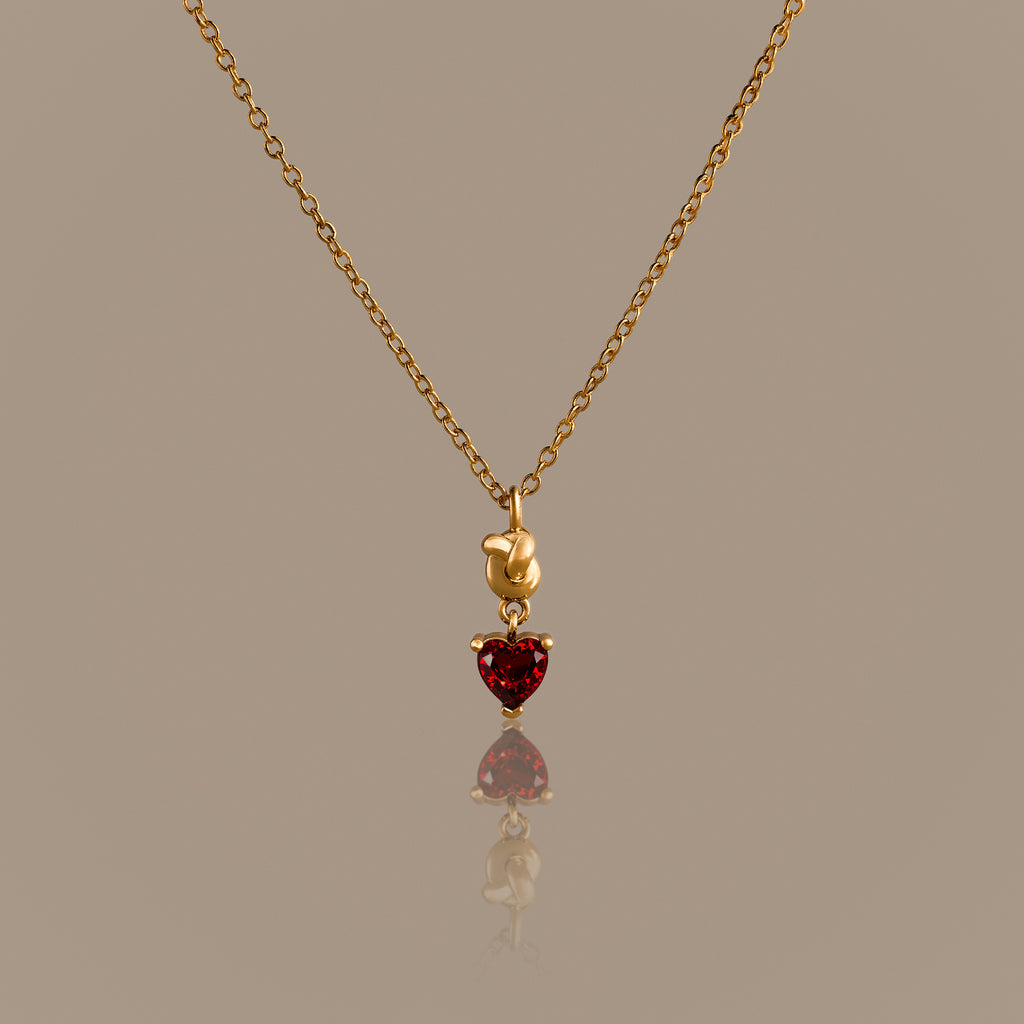 Garnet Heart Knot Necklace