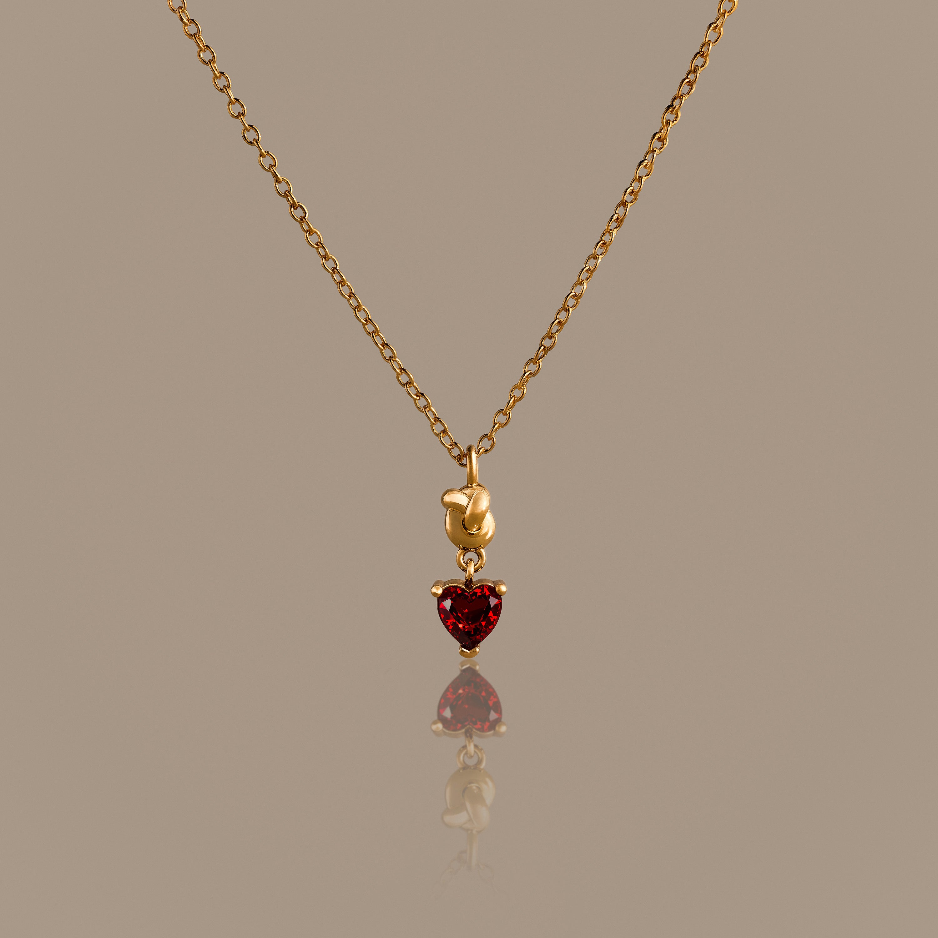 Garnet Heart Knot Necklace