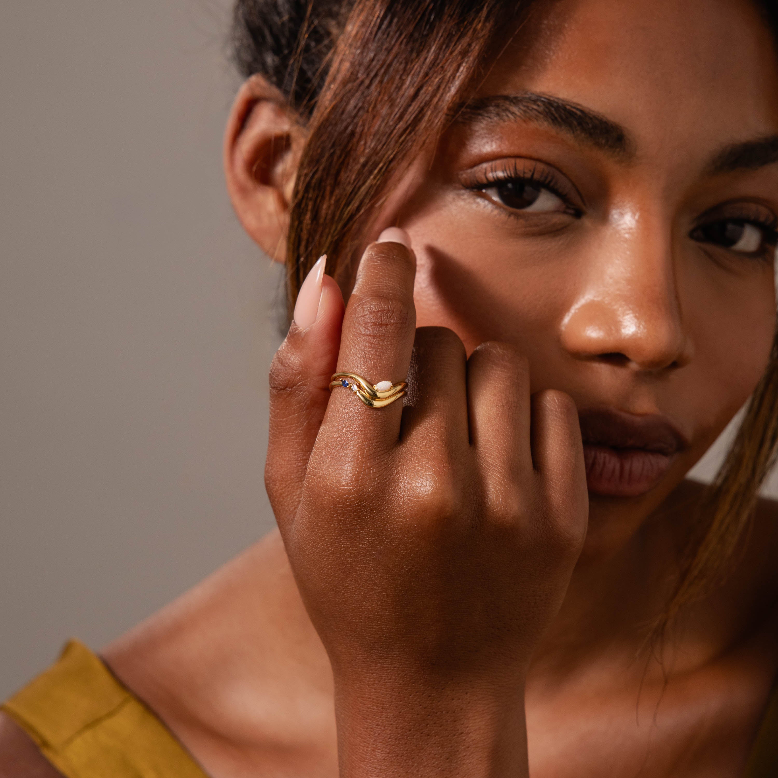 Mixed Gem Wave Ring Set