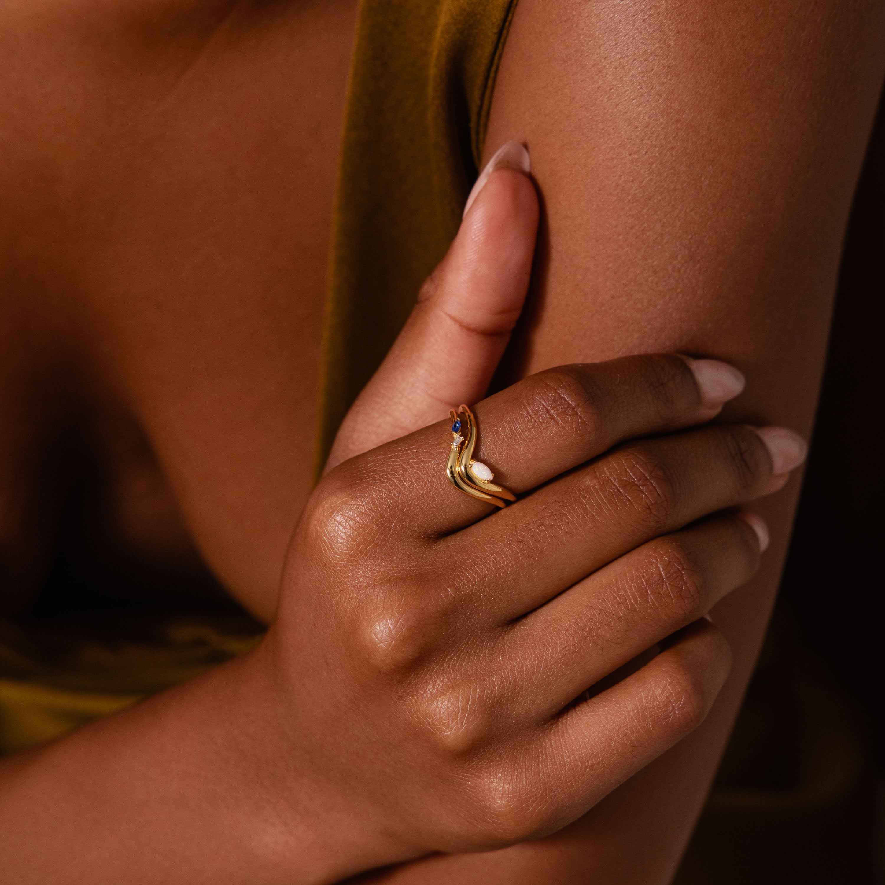 Mixed Gem Wave Ring Set