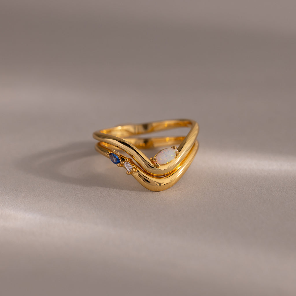 Mixed Gem Wave Ring Set