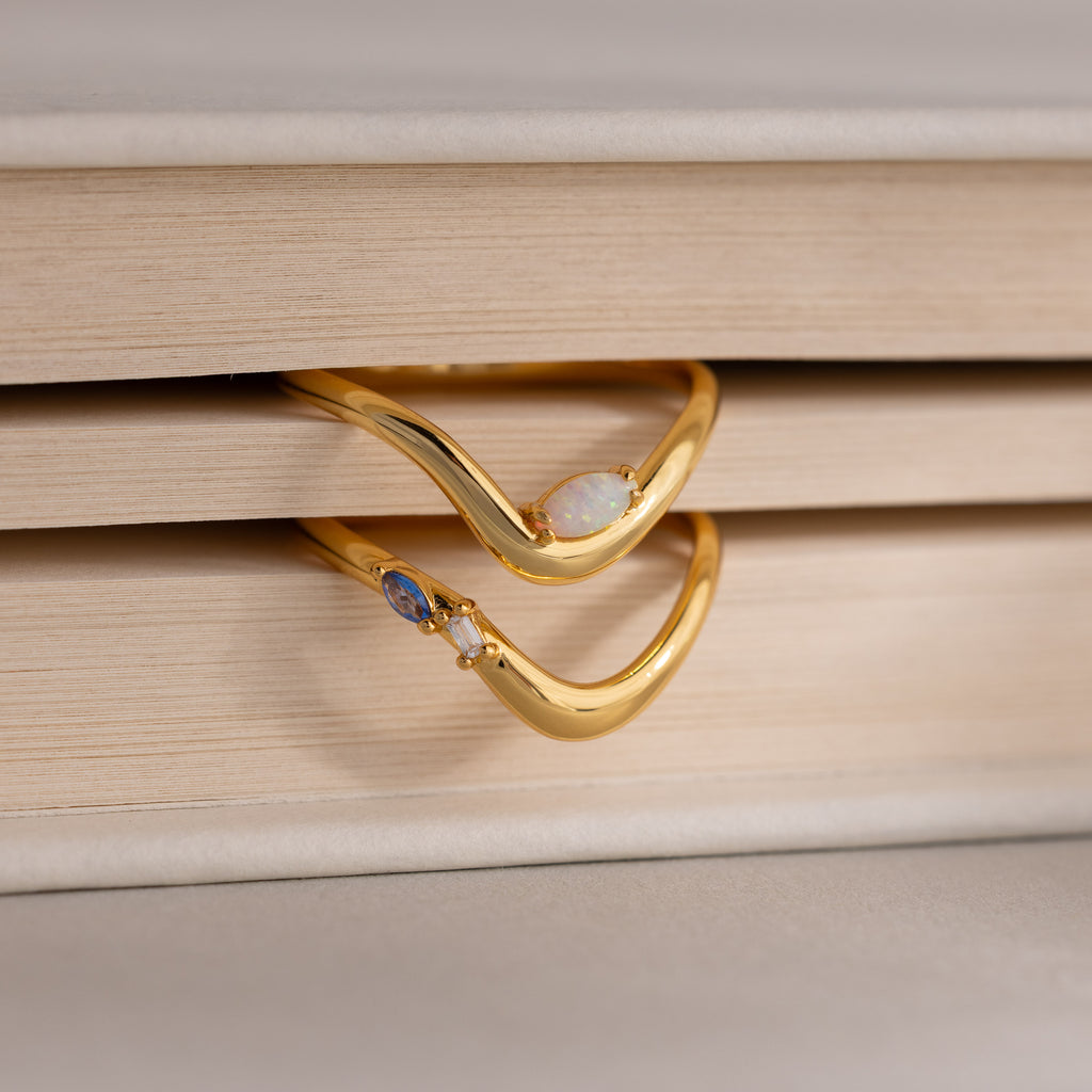 Mixed Gem Wave Ring Set