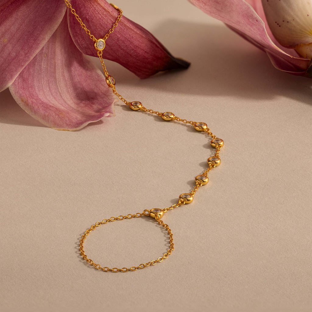Beaded Diamond Hand Chain Bracelet