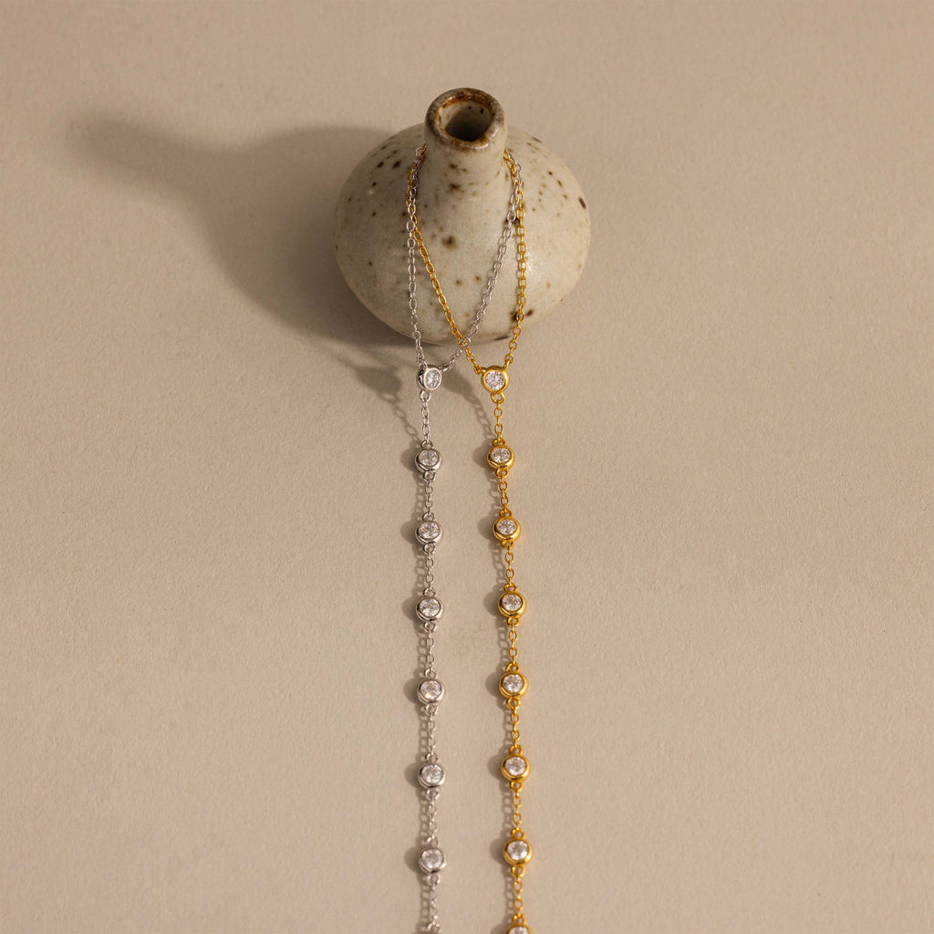 Beaded Diamond Hand Chain Bracelet in Silver