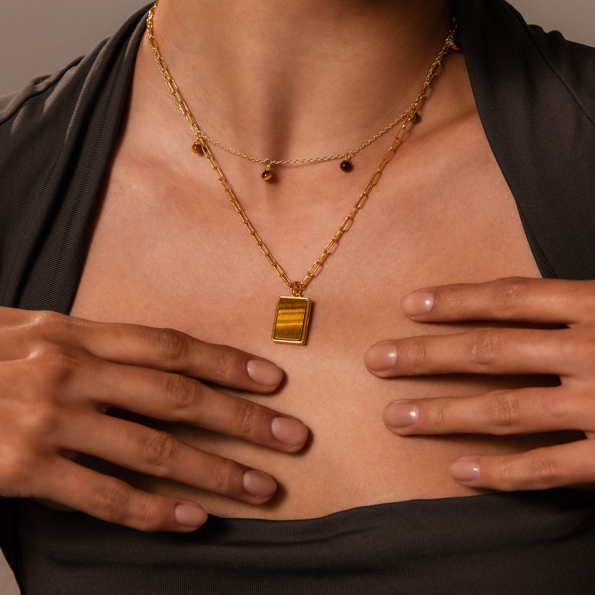 Tiger's Eye Locket Necklace in 18K Gold