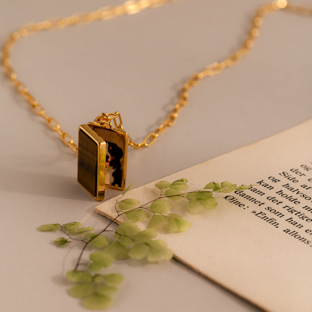 Tiger's Eye Locket Necklace in 18K Gold