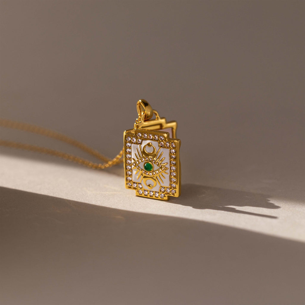 Pave Evil Eye Locket Necklace in 18K Gold