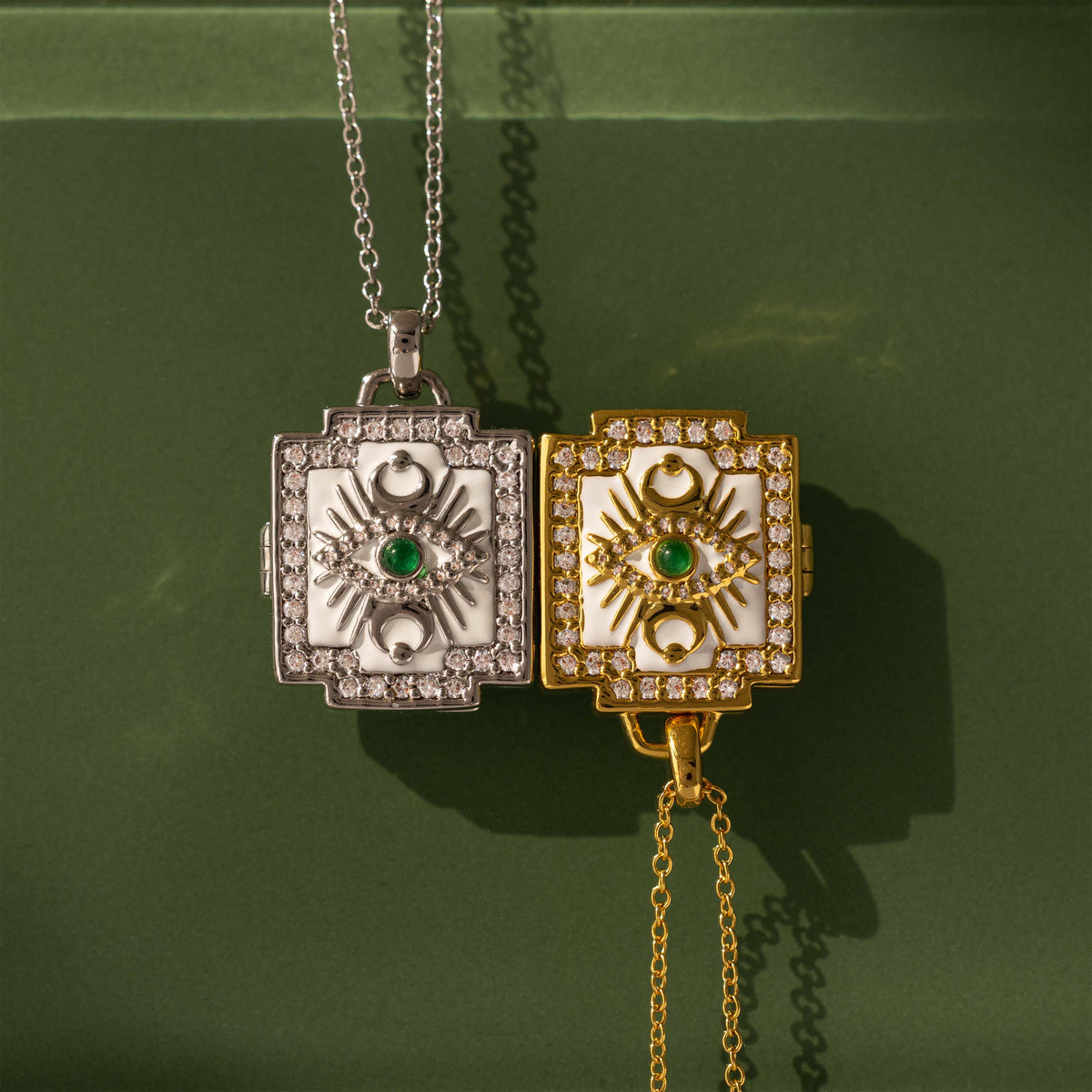 Pave Evil Eye Locket Necklace