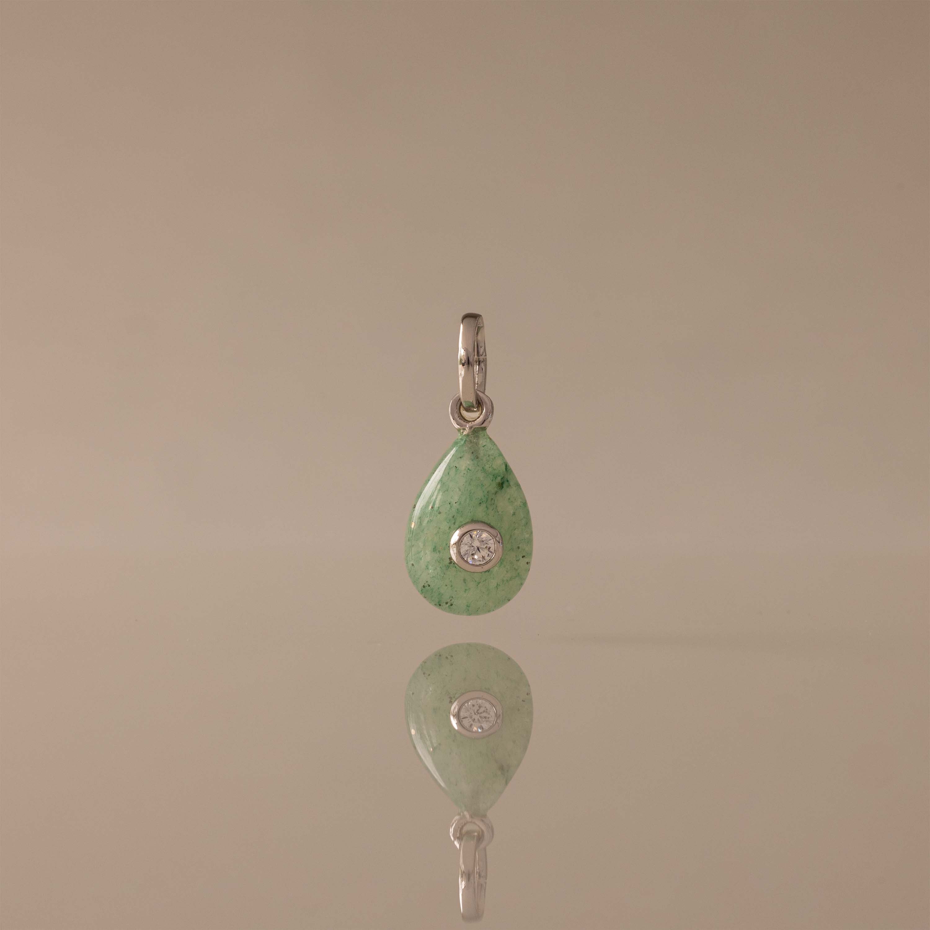 Jade Diamond Drop Charm in Silver