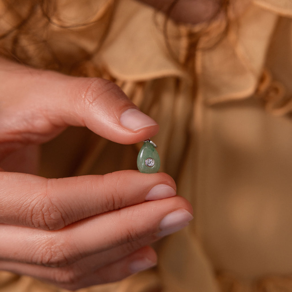 Jade Diamond Drop Charm in Silver
