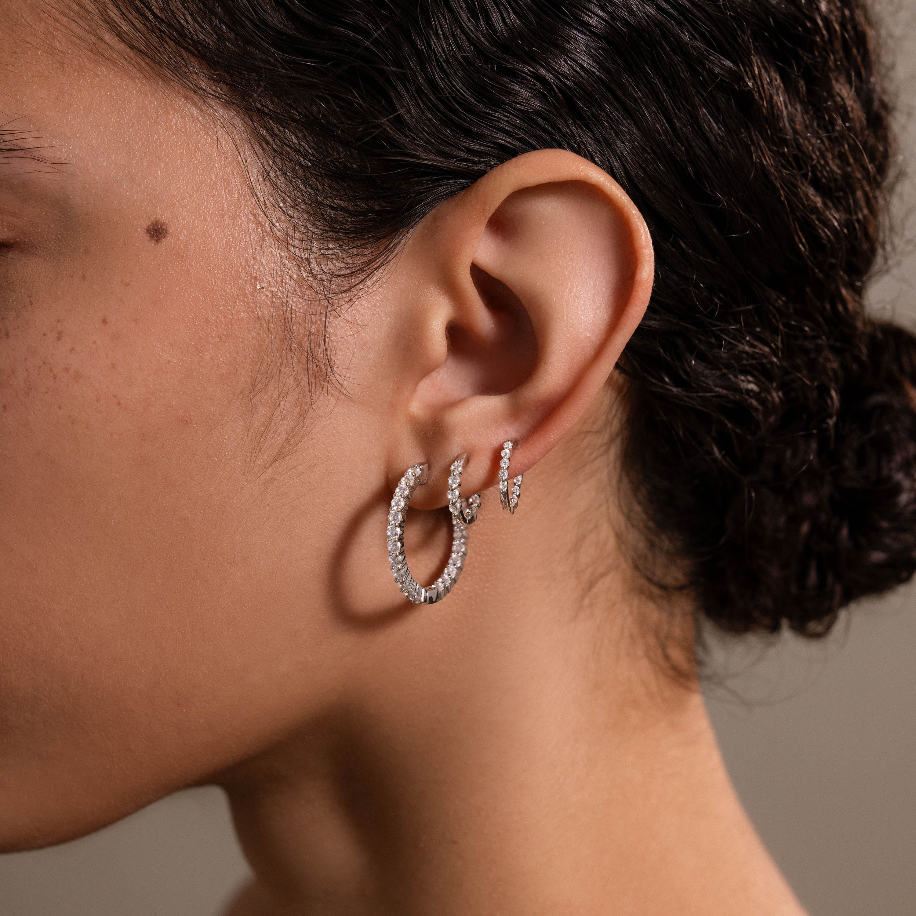 Inside Out Diamond Hoops Set in Silver