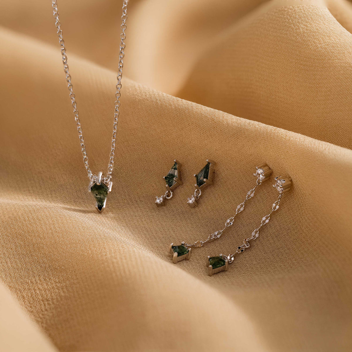 Aerial Agate Jewelry Set in Silver