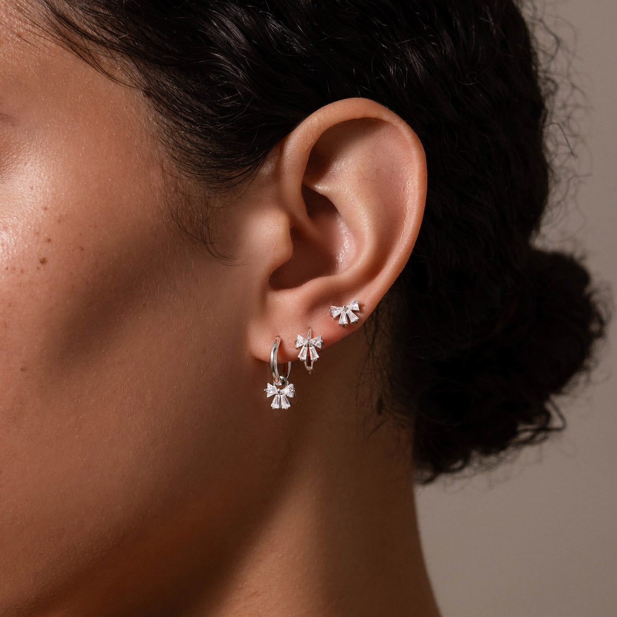 Coquette Bow Earring Set in Silver
