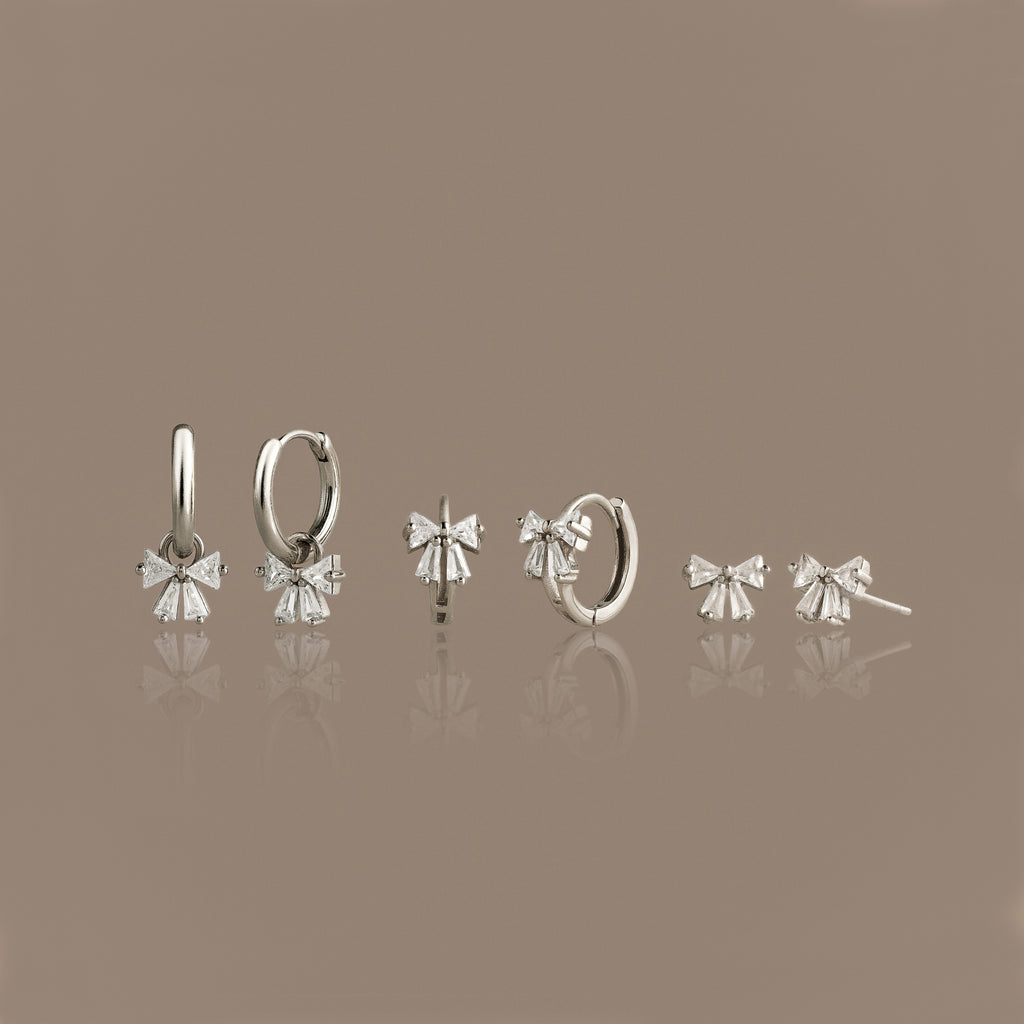 Coquette Bow Earring Set in Silver