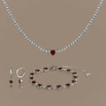 Garnet Diamond Heart Jewelry Set in Silver