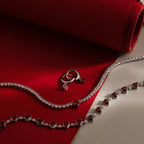 Garnet Diamond Heart Jewelry Set in Silver