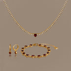 Garnet Diamond Heart Jewelry Set in 18K Gold